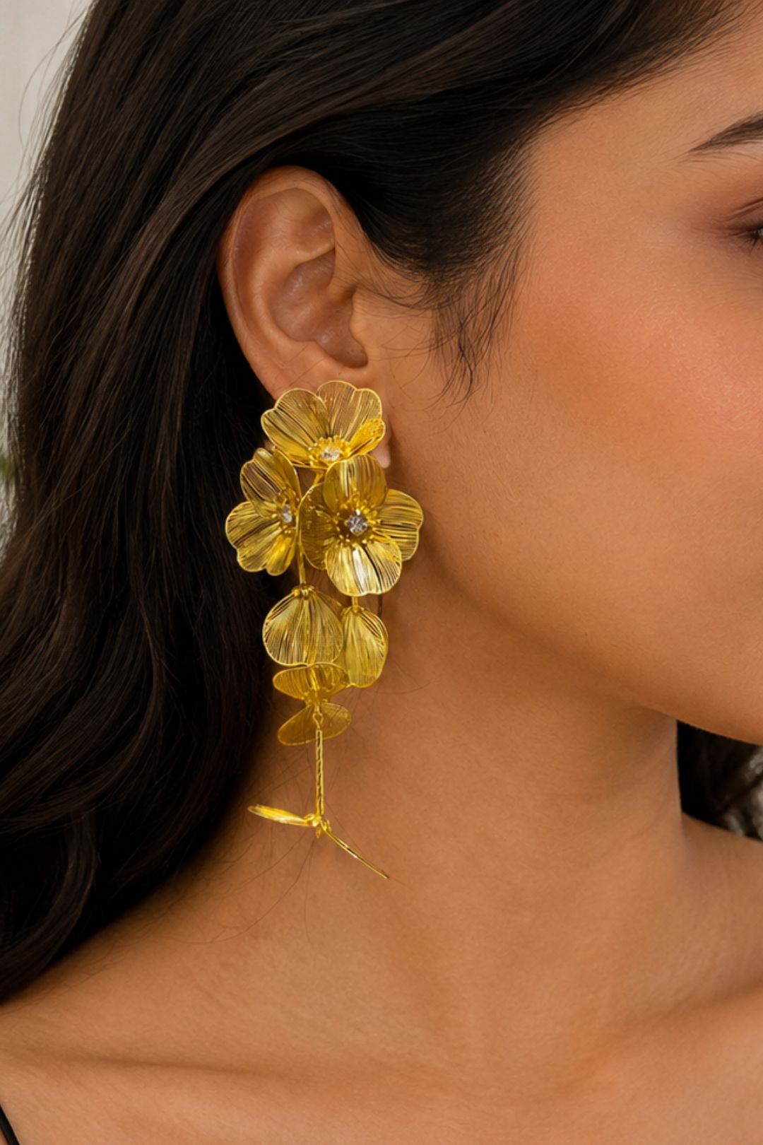 Golden Petal Cascade Drop Earring