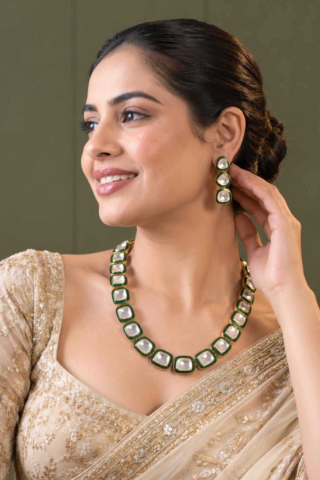Rajwada Emerald Polki Royal Long Necklace