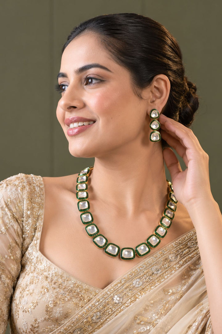 Rajwada Emerald Polki Royal Long Necklace