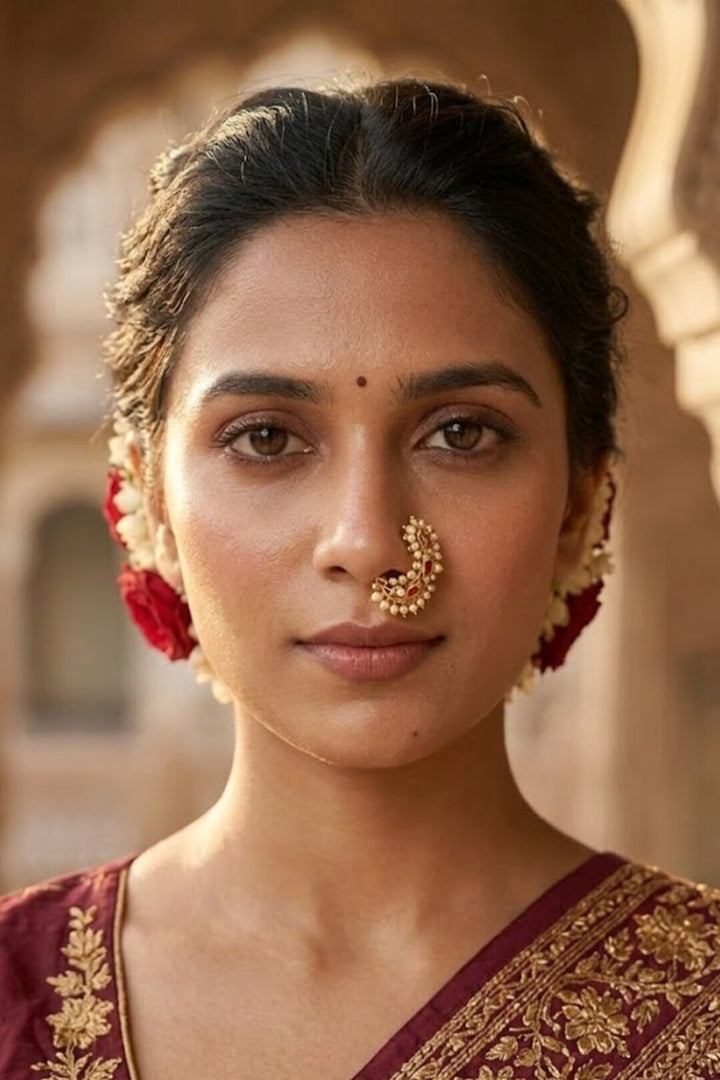Tamra Maharashtrian Gold Ruby Nosering