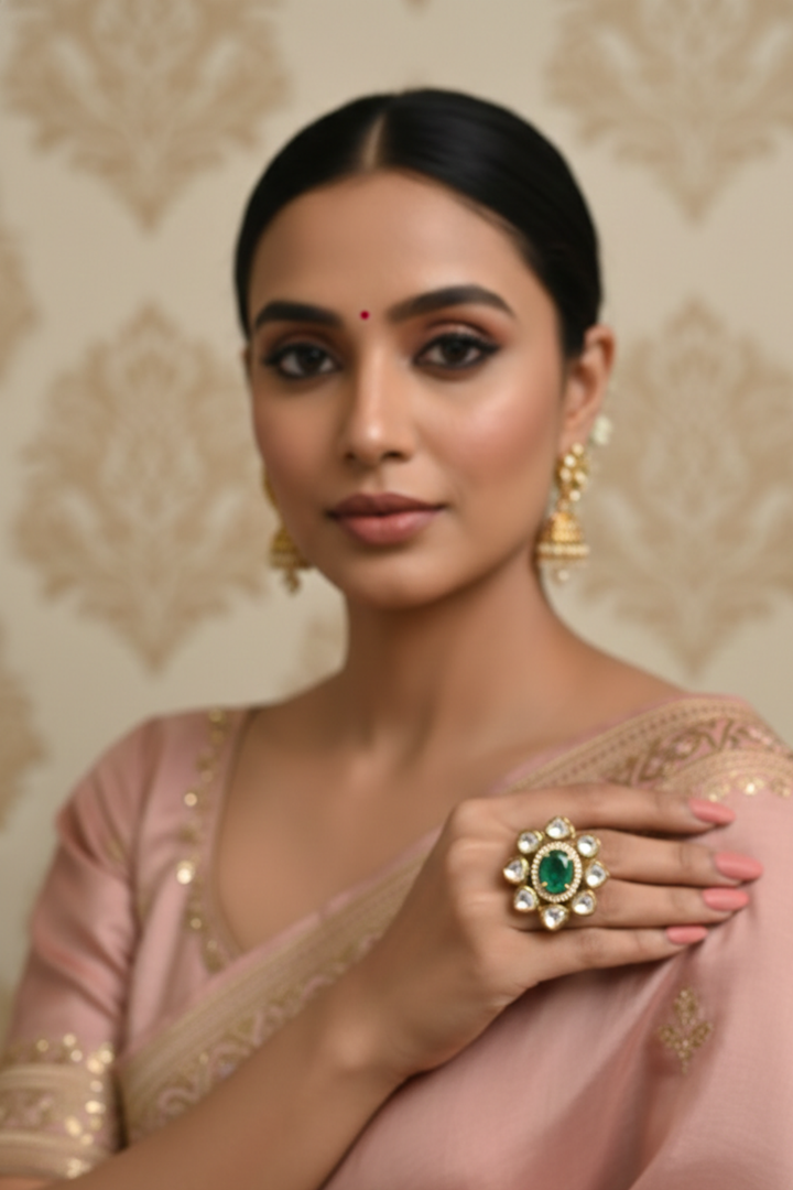 Adi Laxmi Flower Polki Oval Ring