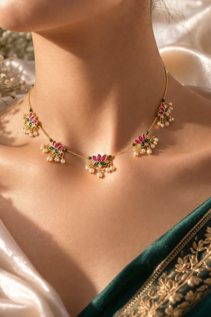 Kamalpriya Pearl Kundan Minimalist Necklace
