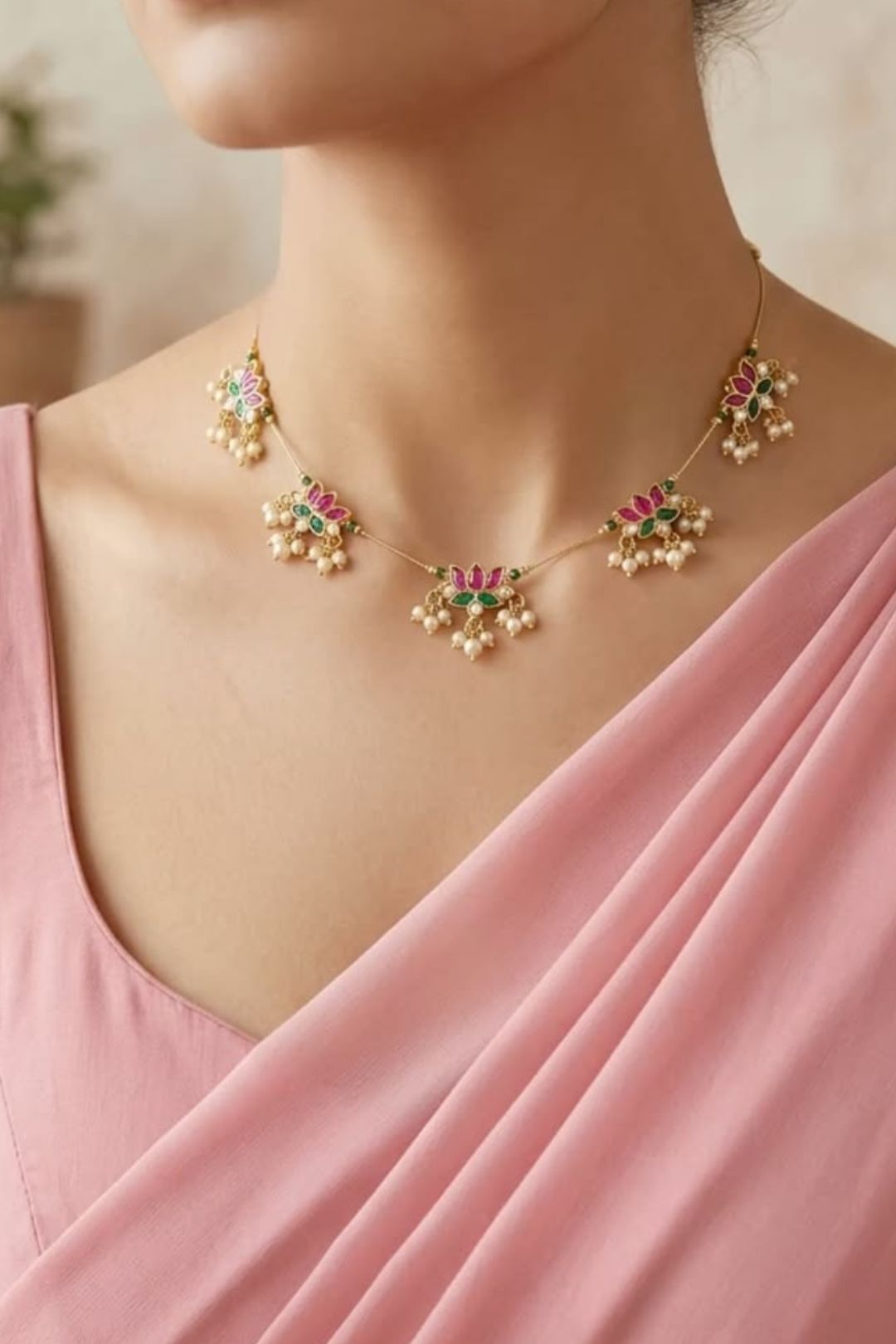 Kamalpriya Pearl Kundan Minimalist Necklace
