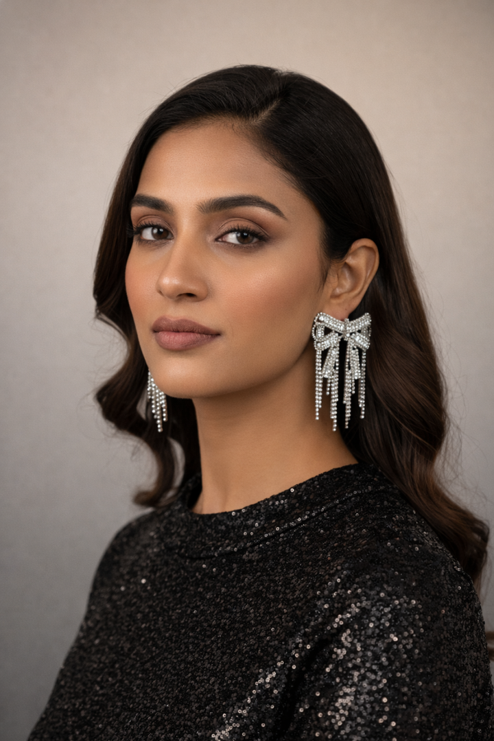 Ribbon Diamond Tassel Earrings