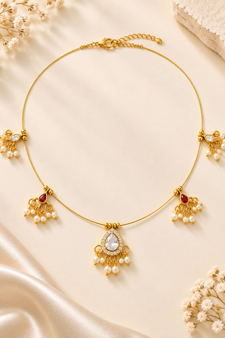 Myraa Pearl Kundan Minimalist Necklace