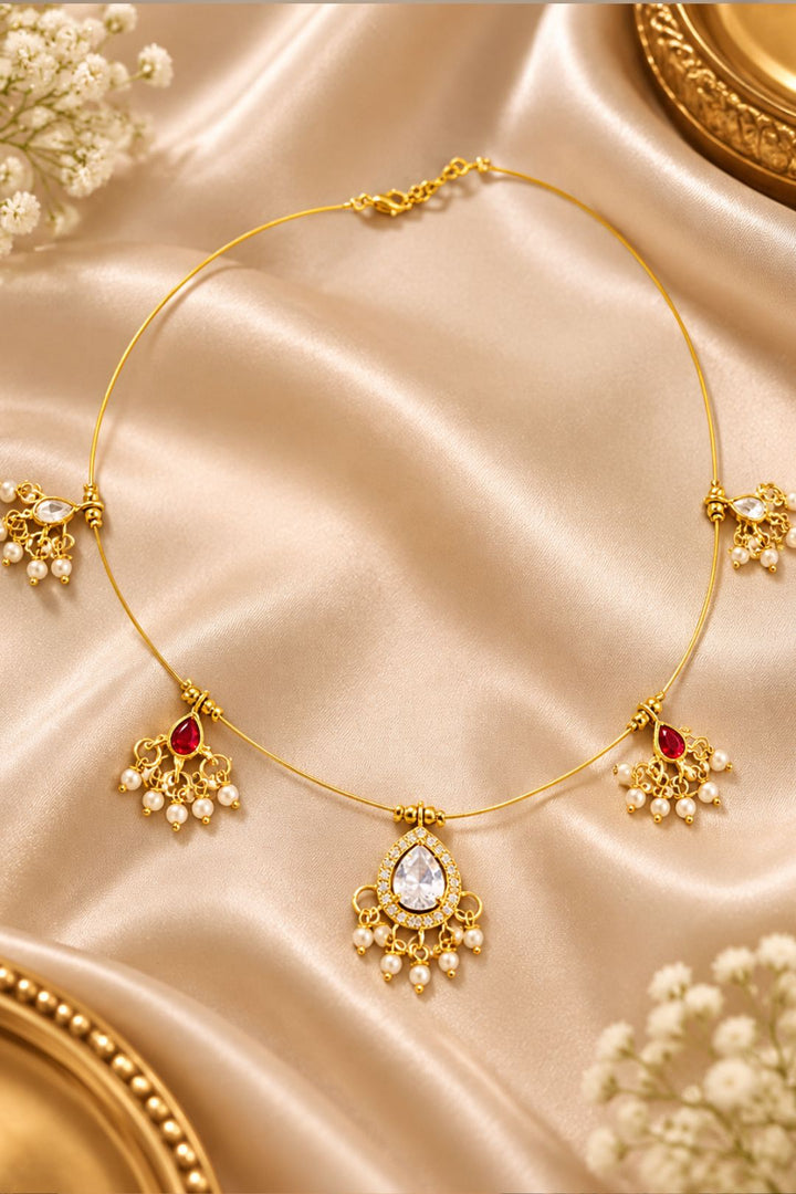 Myraa Pearl Kundan Minimalist Necklace