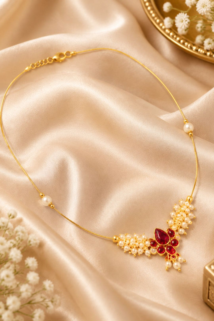 Kamlika Lotus Pearl Kundan Minimalist Necklace