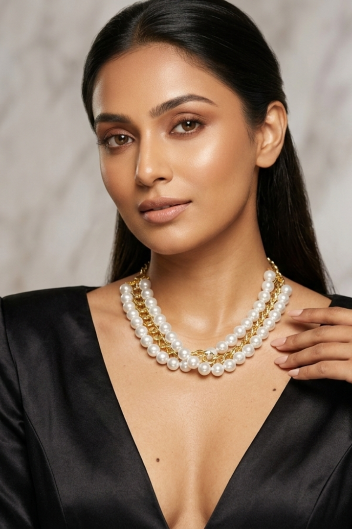 Arabian Pearl Golden Link Chain Choker Necklace
