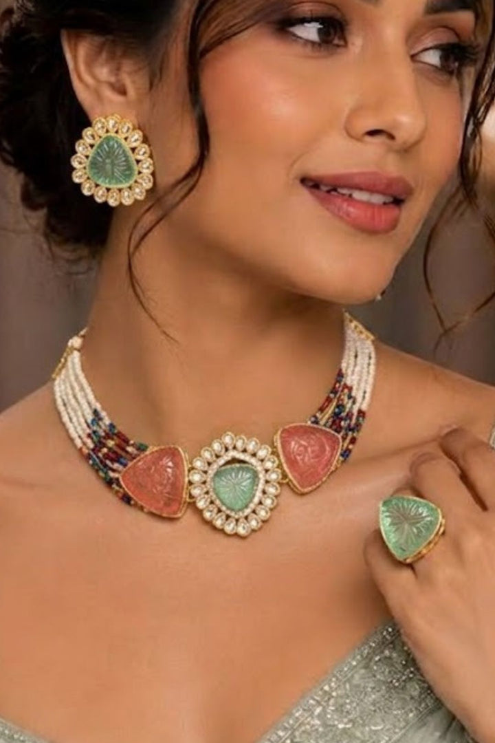 Niharika Pearl Kundan Mint Necklace