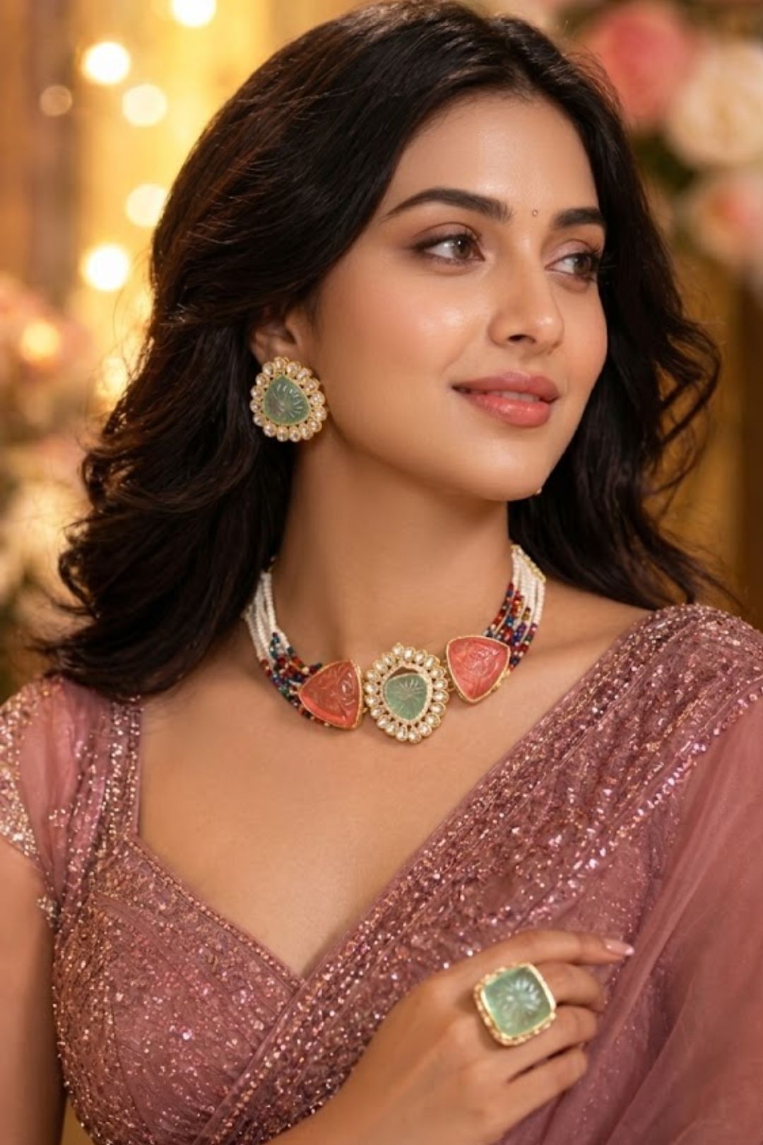 Niharika Pearl Kundan Mint Necklace