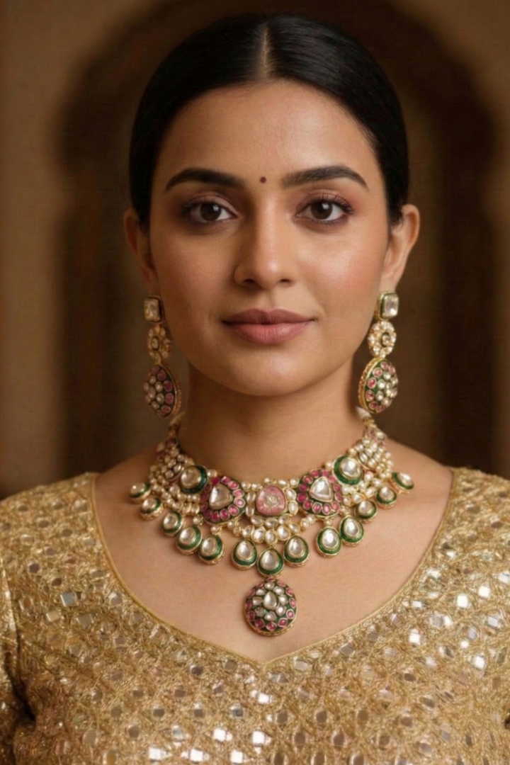 Kalyani Multicolour Bridal Polki Kundan Necklace