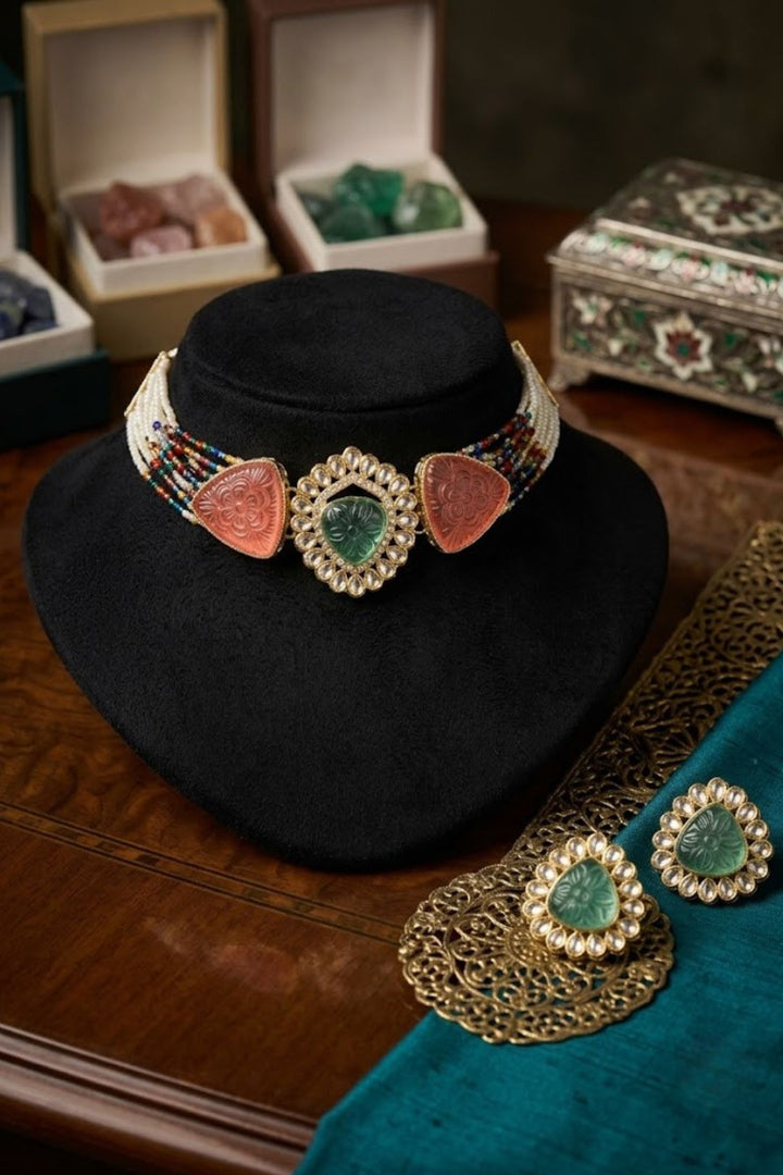 Niharika Pearl Kundan Mint Necklace