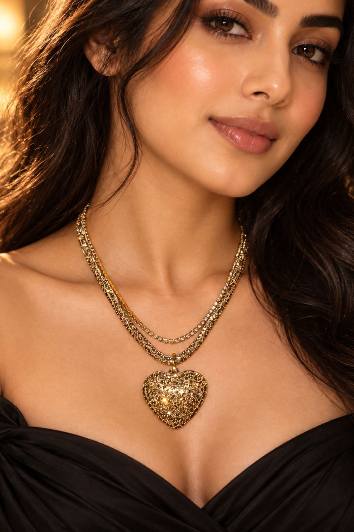 Golden Heart Layered Chain Necklace