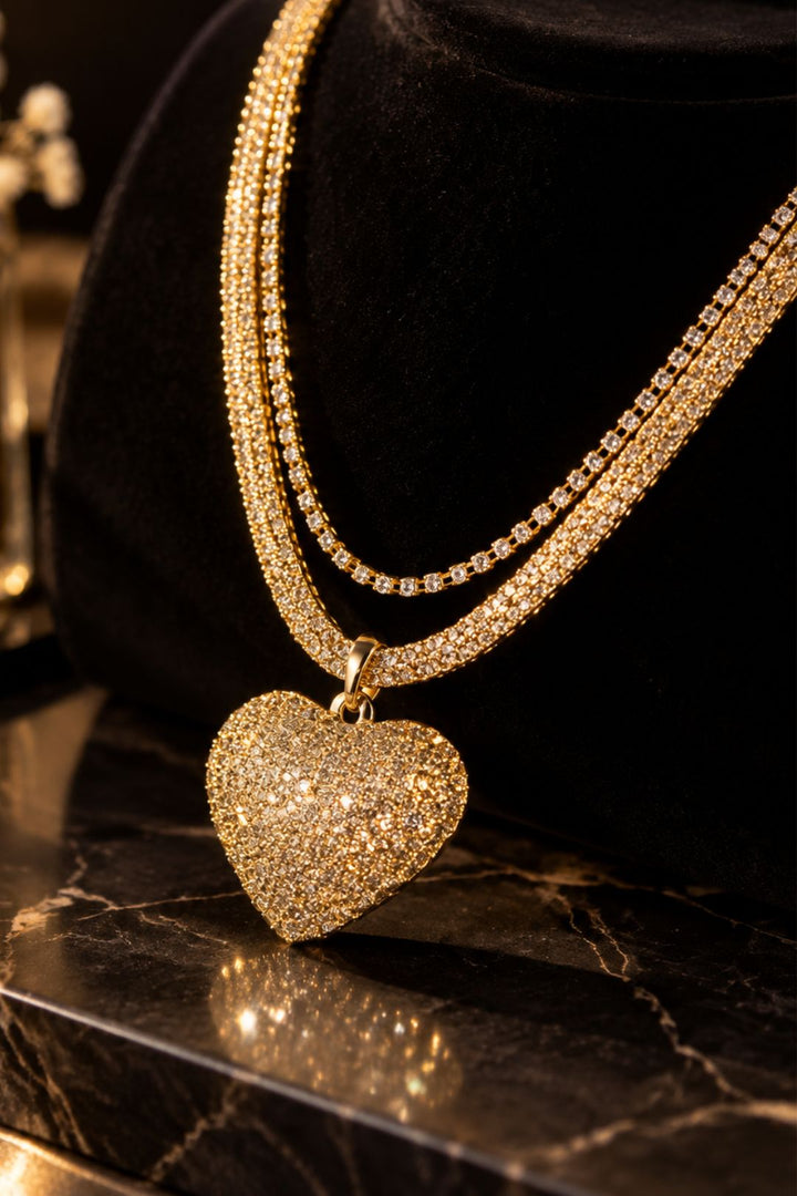 Golden Heart Layered Chain Necklace