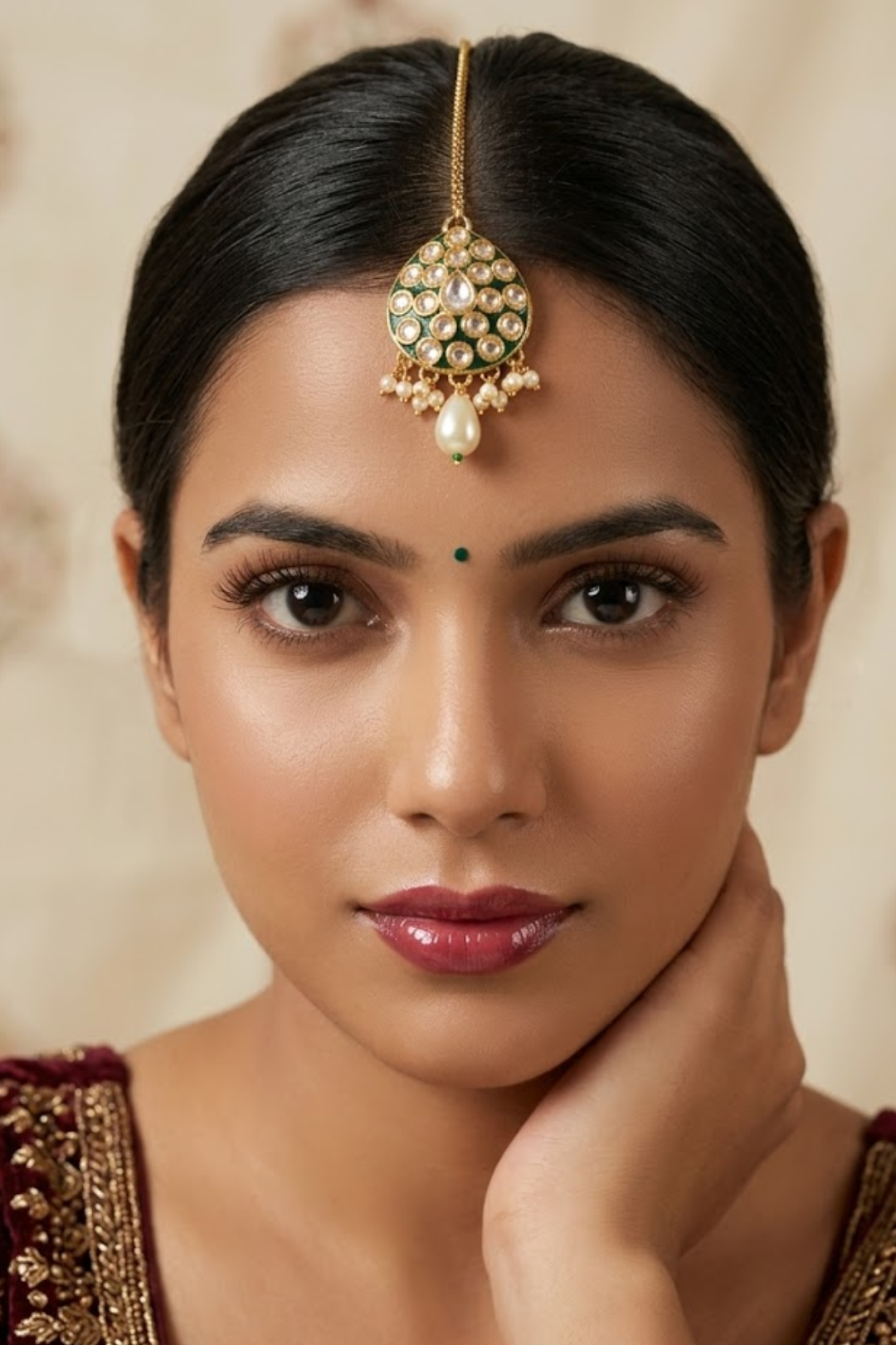 Sayami Sangeet Gold-Plated Polki Pearl Maangtika