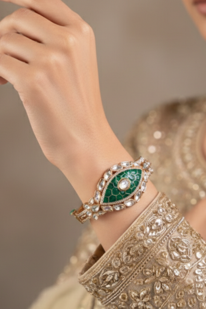 Simha Ethnic Bow Oxidized Polki Bracelet