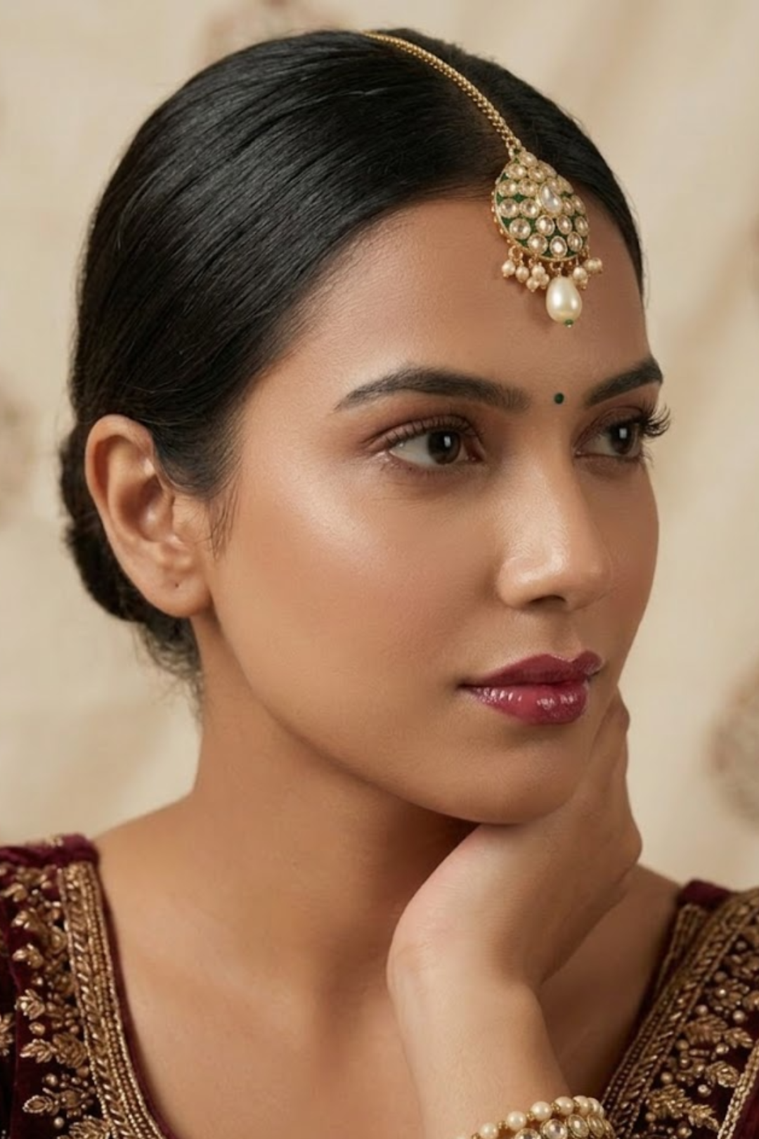 Sayami Sangeet Gold-Plated Polki Pearl Maangtika