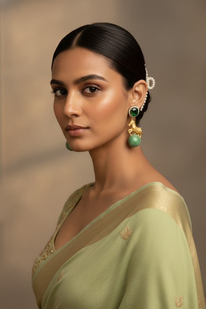 Golden Ashv Oxidized Gemstone Earrings