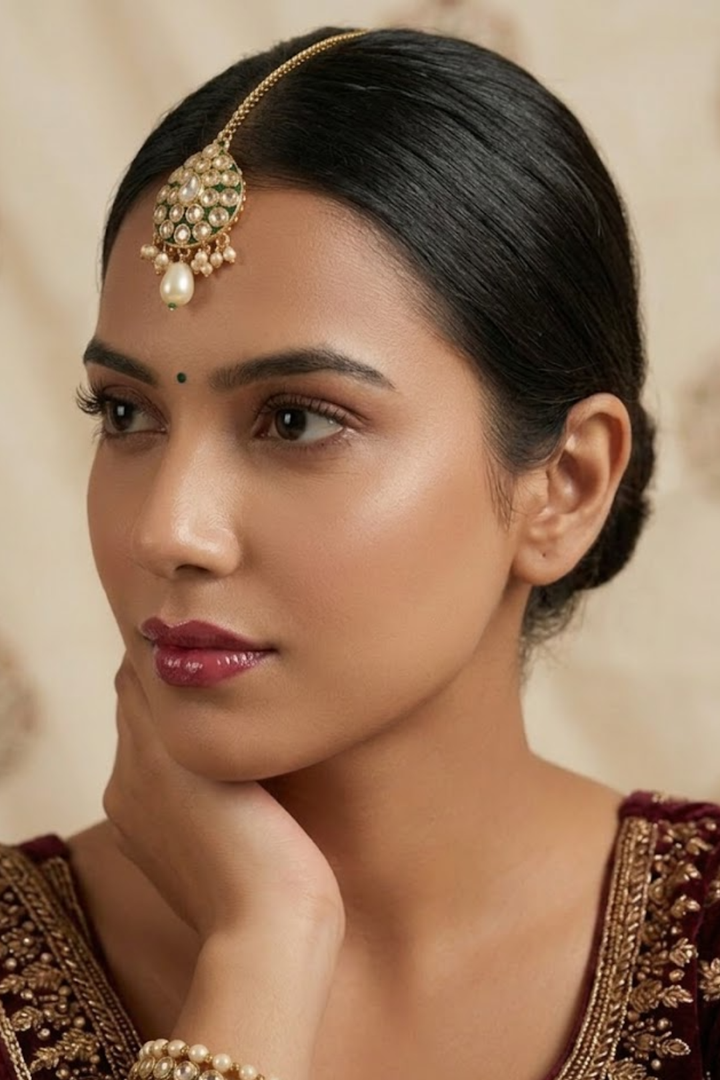 Sayami Sangeet Gold-Plated Polki Pearl Maangtika