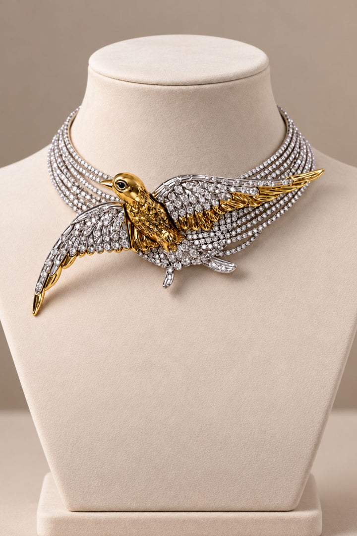 3D Silver Bird Choker Necklace
