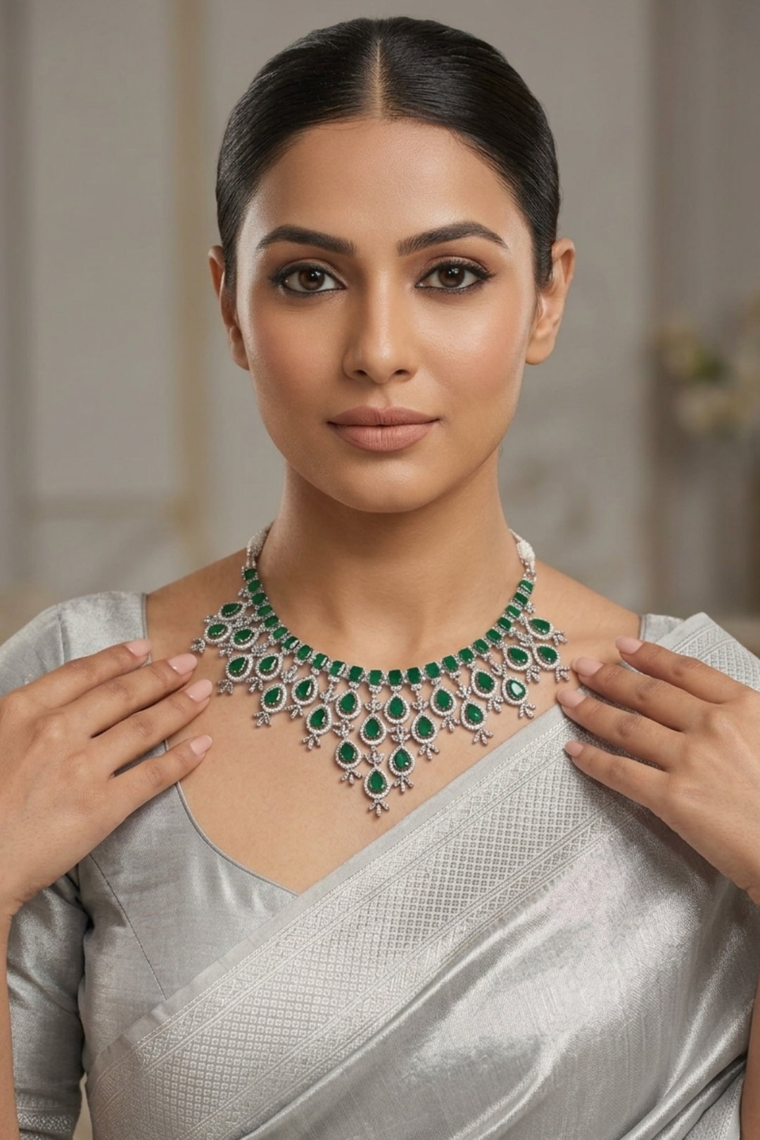 Ganga Emerald Green Diamond Necklace