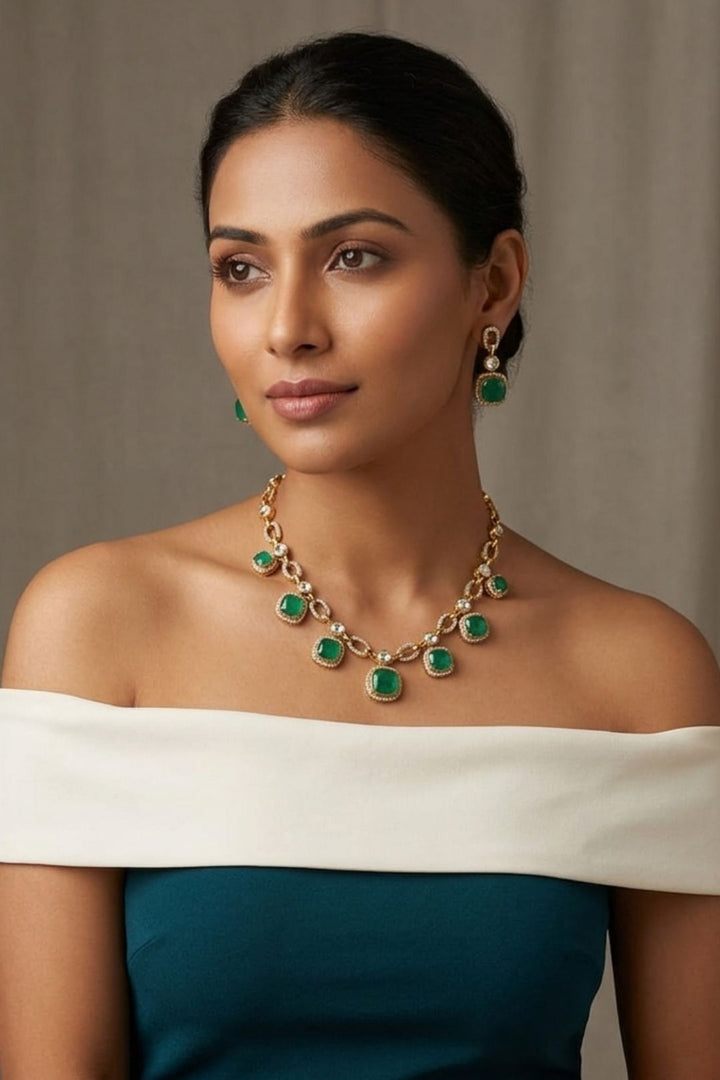 Goldleaf Emerald Charms Polki Necklace