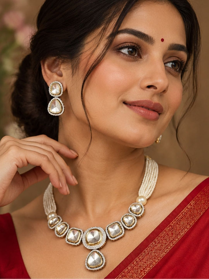 Srimati Polki Pearl String Chokar Necklace
