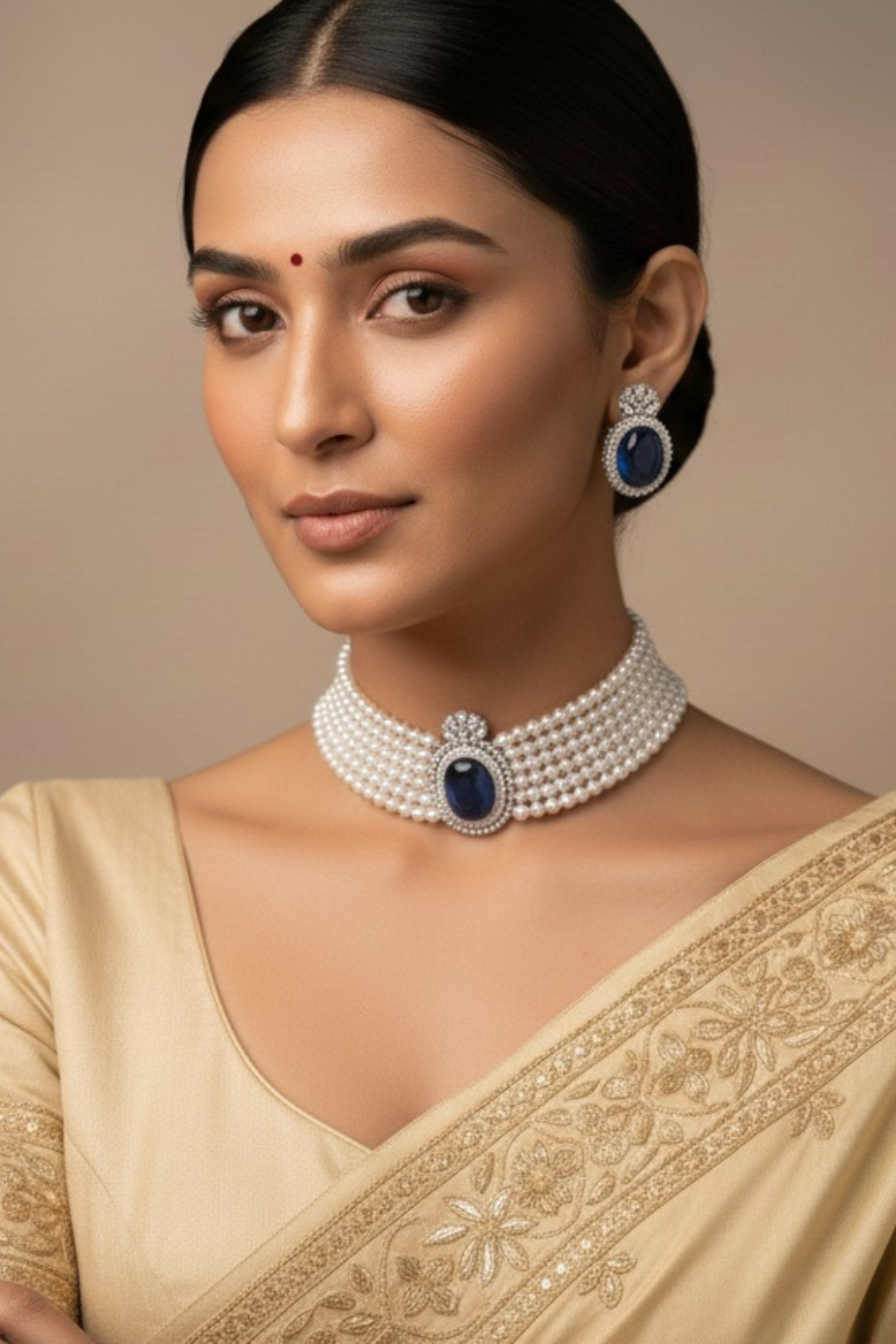 Bilvani Moroccon Lariat Gemstone Pearl Choker Necklace