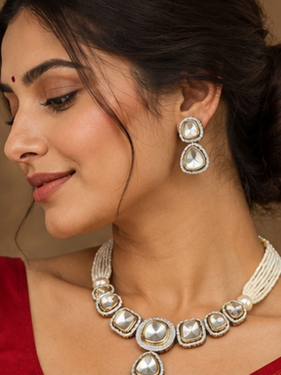 Srimati Polki Pearl String Chokar Necklace