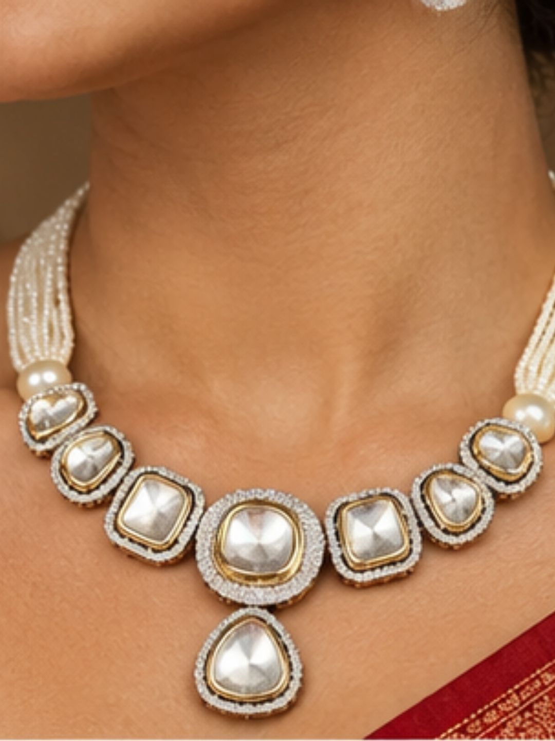 Srimati Polki Pearl String Chokar Necklace