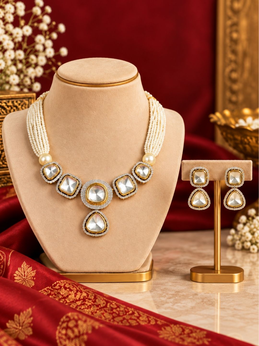 Srimati Polki Pearl String Chokar Necklace