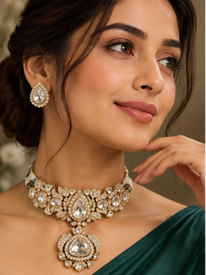 Rudrani Victorian Statement Polki Golden Choker Necklace