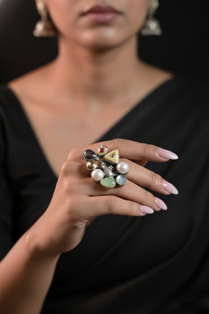 Ujjvala  Multicoloured Boho Silver Ring