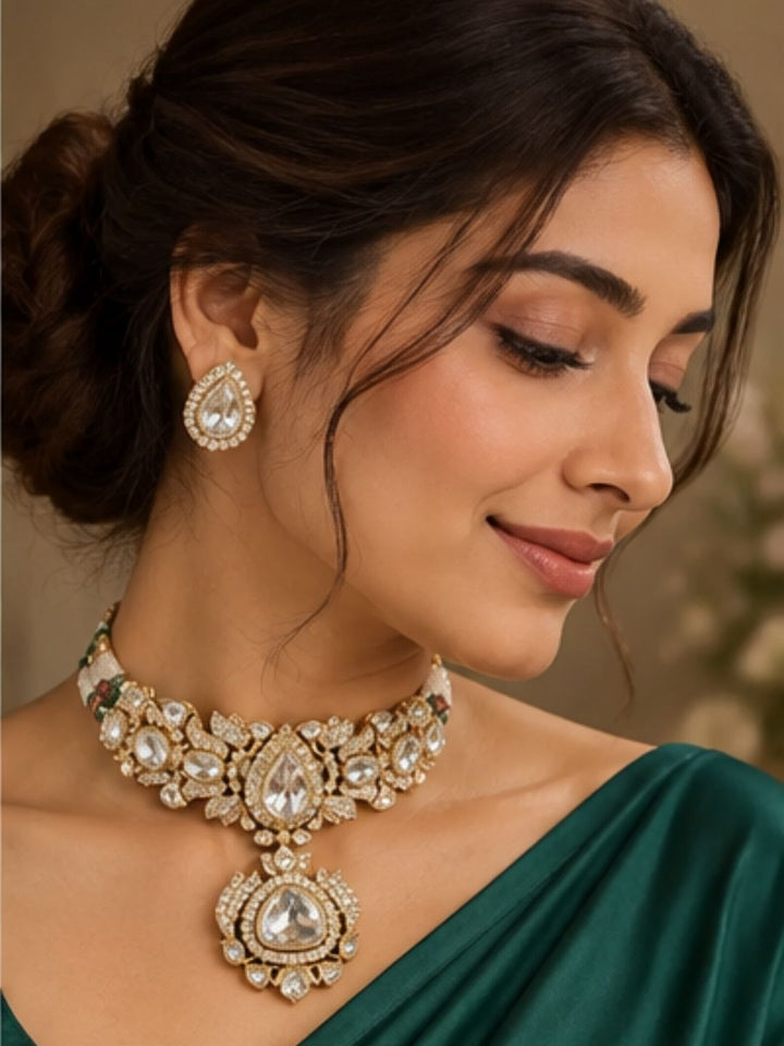 Rudrani Victorian Statement Polki Golden Choker Necklace