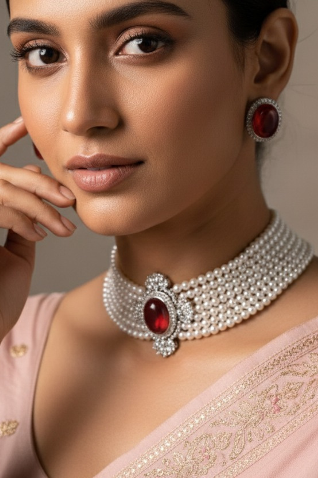 Bilvani Moroccon Lariat Gemstone Pearl Choker Necklace