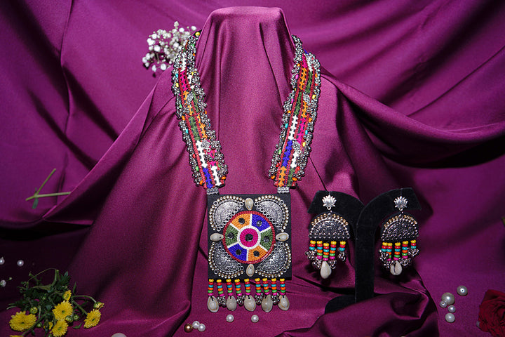 Rangilo Multicolour Gujarati Silver Necklace