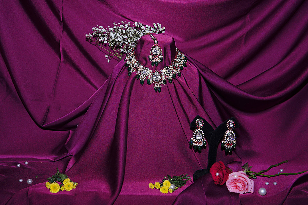 Kanak Mahal Bridal Polki Kundan Emerald Necklace