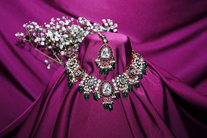 Kanak Mahal Bridal Polki Kundan Emerald Necklace