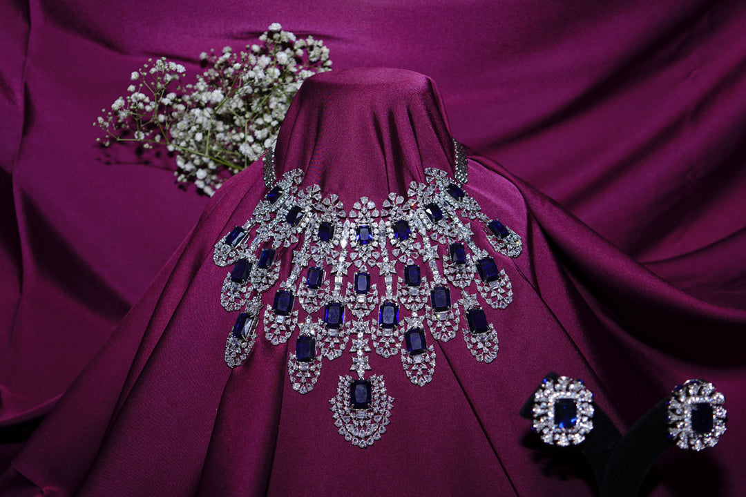 Rajwadi Sapphire Cocktail Diamond Necklace