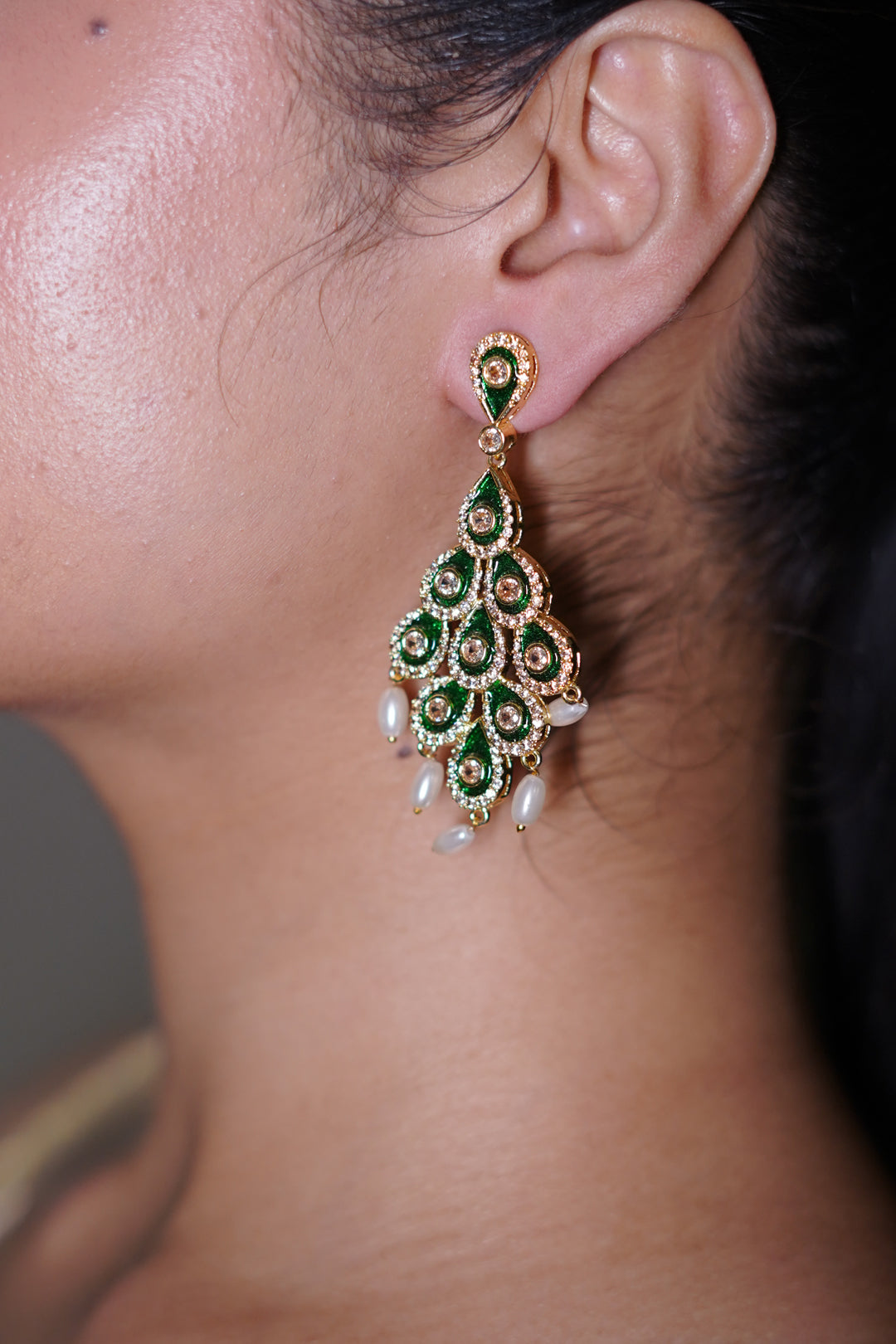 Menka Peacock Emerald Feather Earrings