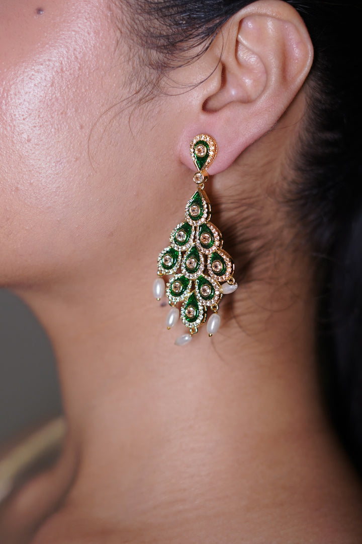 Menka Peacock Emerald Feather Earrings