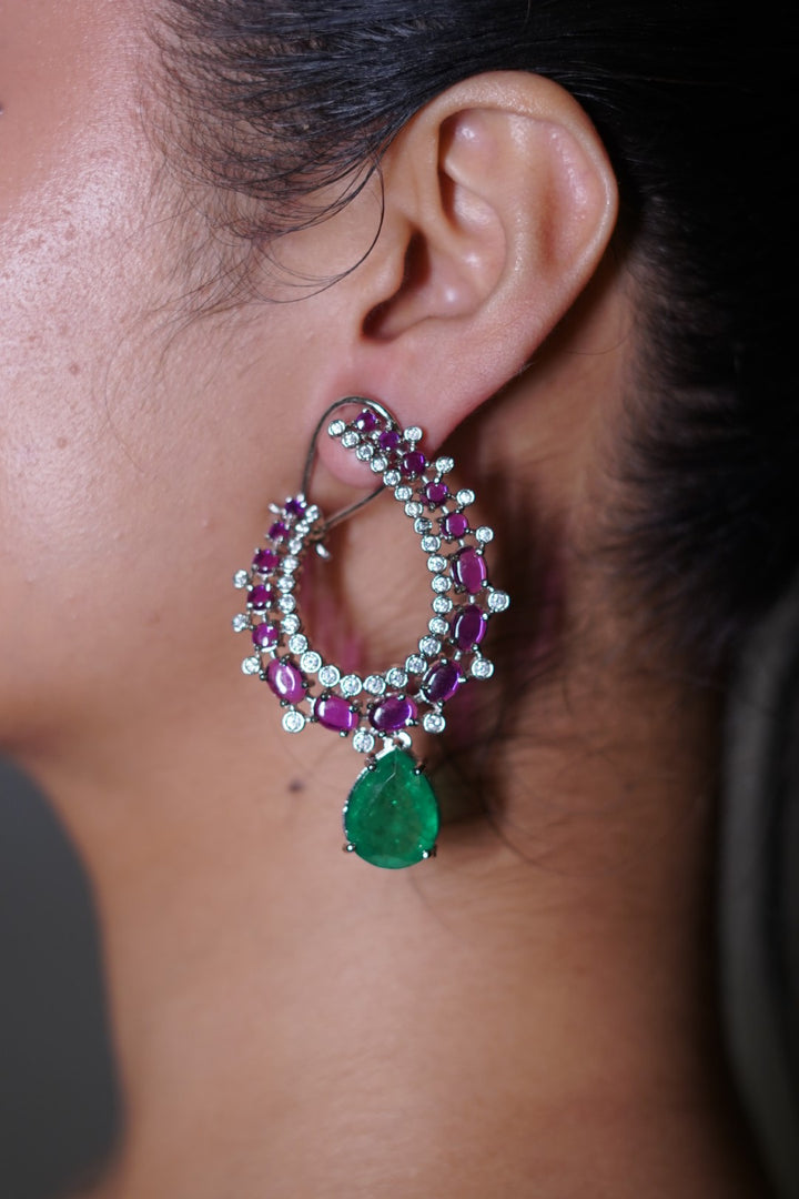 Zehna Leaf Shaped Emerald Drop Earrings