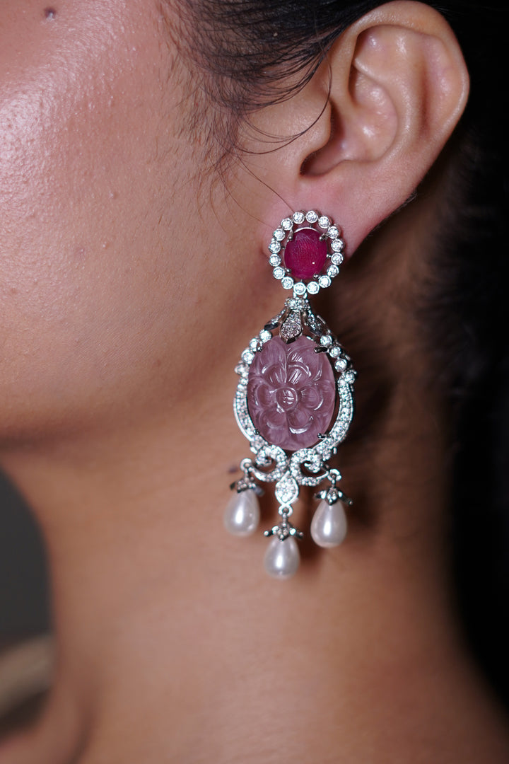 Riwaaz Ruby Diamond Pearl Drop Dangler Earrings