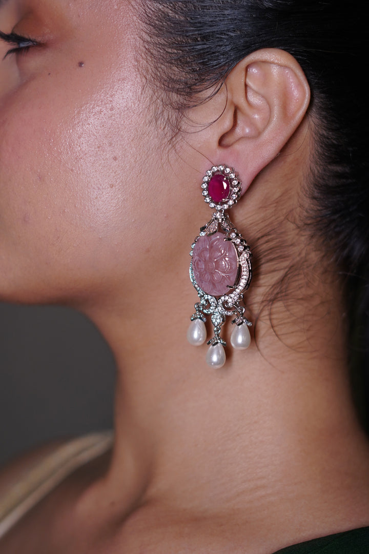 Riwaaz Ruby Diamond Pearl Drop Dangler Earrings
