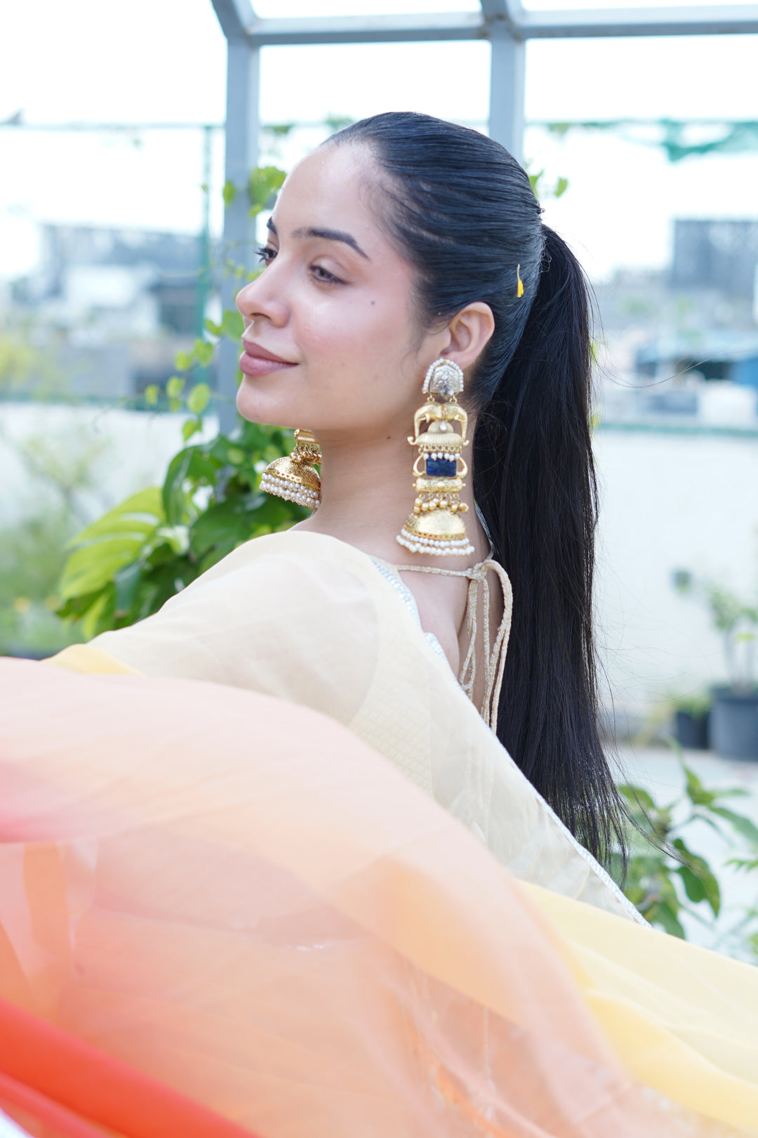 Eravat Elephant Motifs Golden Jhumka Earrings