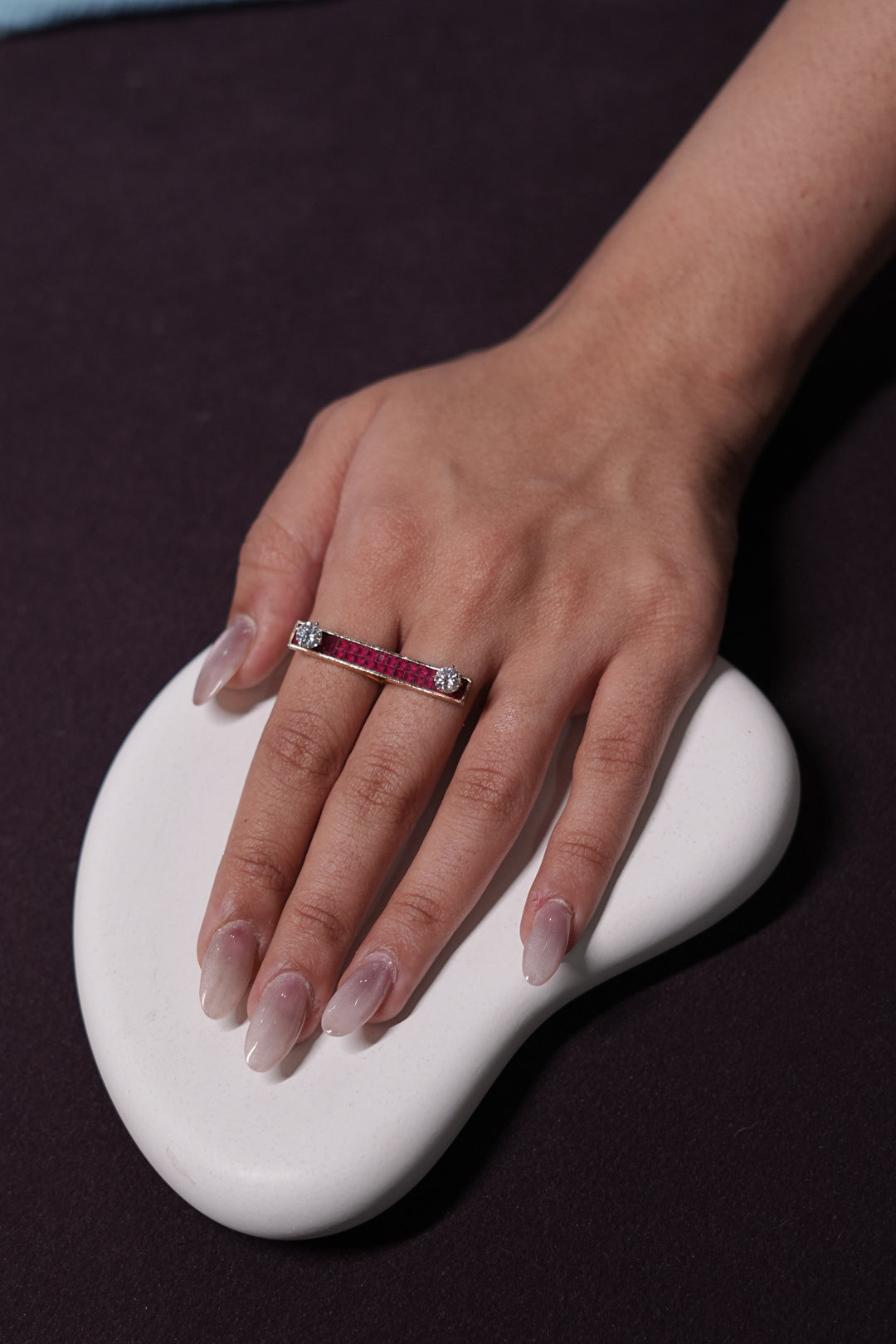 Crimson Long Bar Two Finger Ring