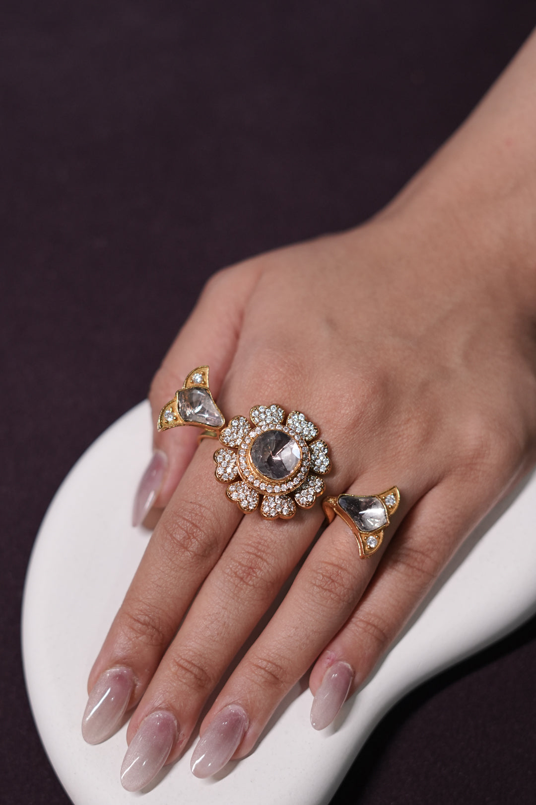 Freya Vintage Two-Finger Polki Ring