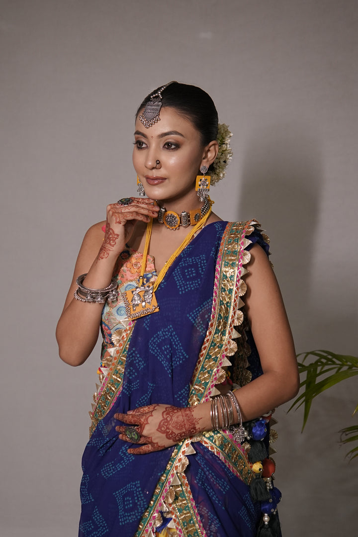 Dandiya Silver Yellow Choker Necklace