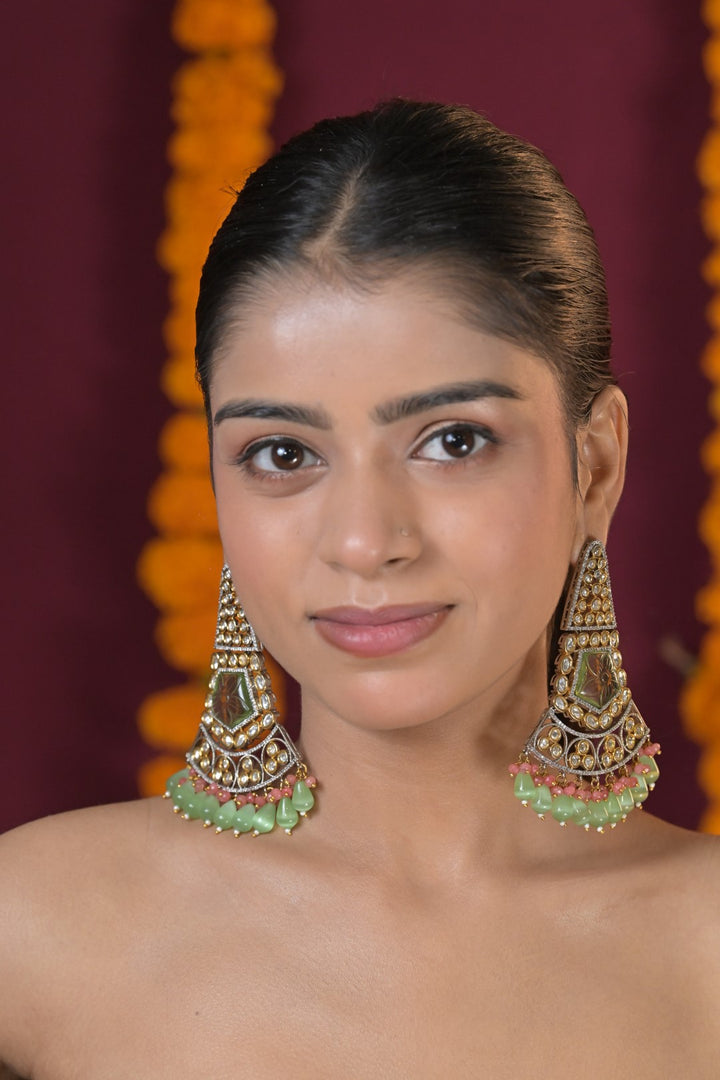 Padmashree Kundan Mint Gold Dangler Earrings