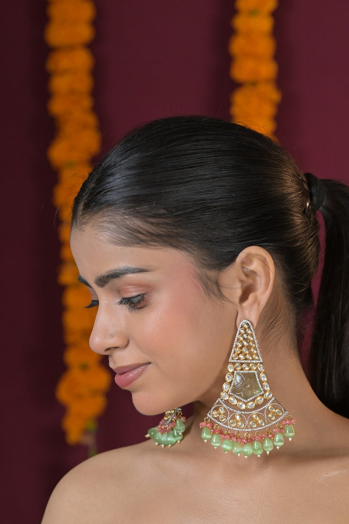 Padmashree Kundan Mint Gold Dangler Earrings